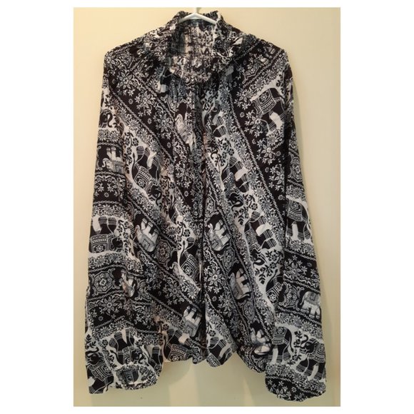 (F2) 100% Rayon Harem Pants w/ Elephants in Stripe - Picture 1 of 3